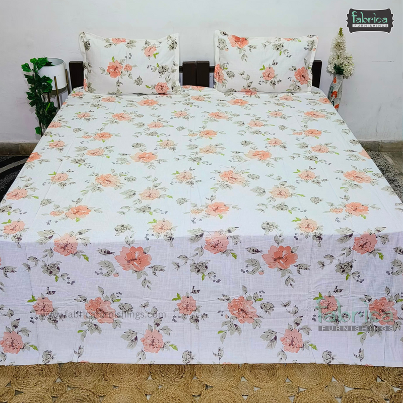 Floral Bliss King Size Pure Cotton Printed Bedsheet Set