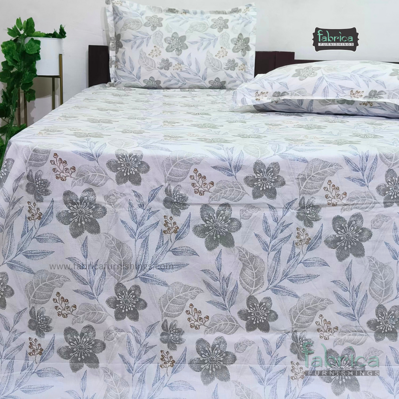 Floral Bliss King Size Pure Cotton Printed Bedsheet Set