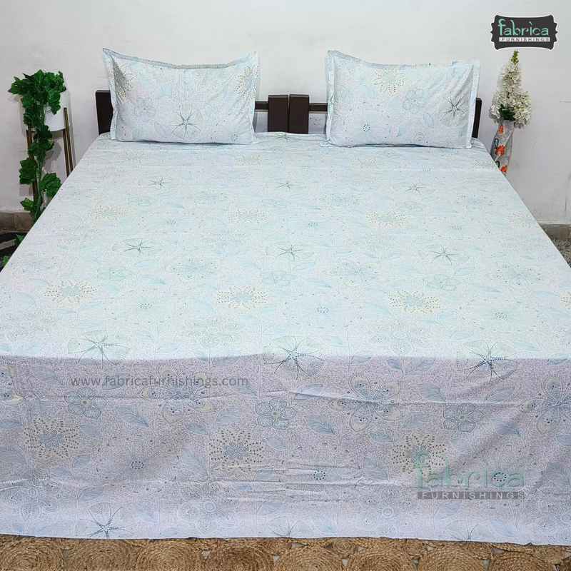 Floral Bliss King Size Pure Cotton Printed Bedsheet Set