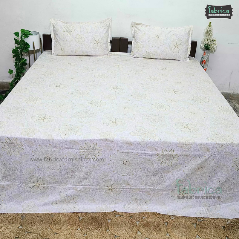 Floral Bliss King Size Pure Cotton Printed Bedsheet Set