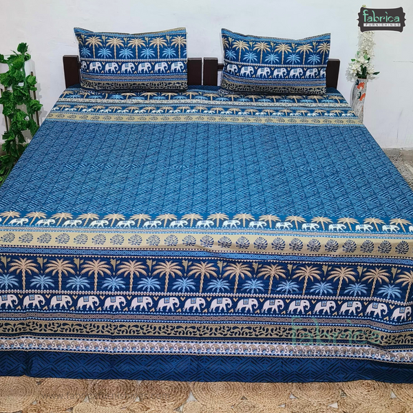 Sitara Handblock Designer Print Premium Cotton Kingsize Bed Sheets