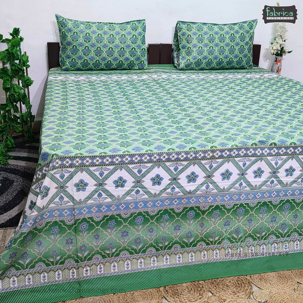 Sitara Handblock Designer Print Premium Cotton Kingsize Bed Sheets