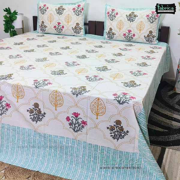 Sitara Handblock Designer Print Premium Cotton King size Bed Sheets