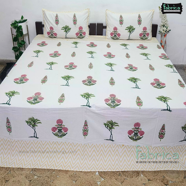 Sitara Handblock Designer Print Premium Cotton King size Bed Sheets