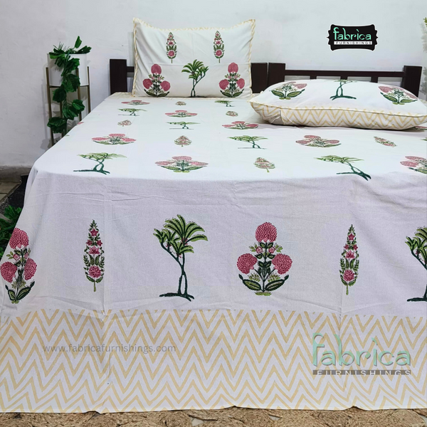 Sitara Handblock Designer Print Premium Cotton King size Bed Sheets