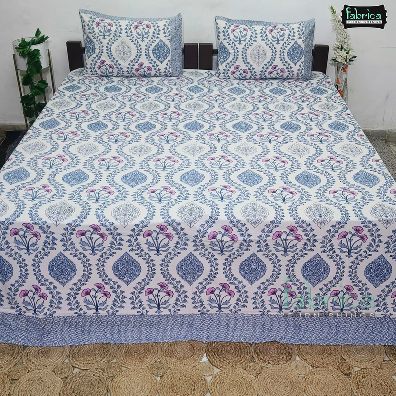 Sitara Handblock Designer Print Premium Cotton King size Bed Sheets