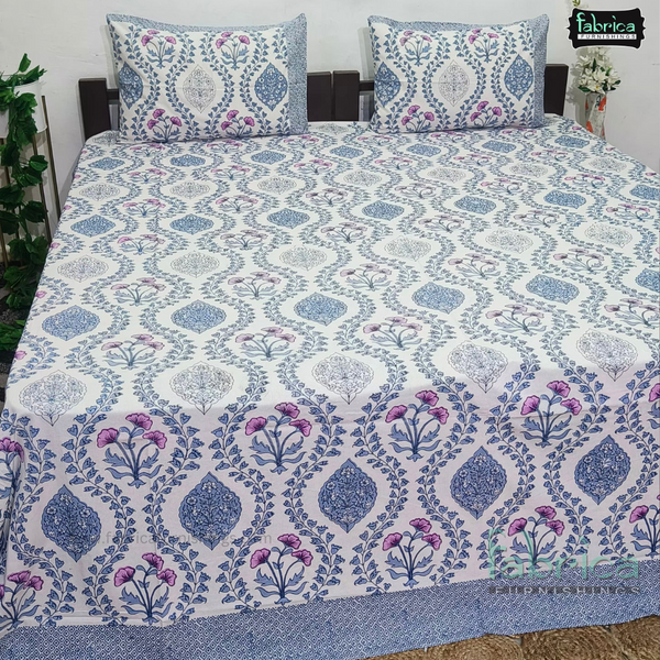 Sitara Handblock Designer Print Premium Cotton King size Bed Sheets