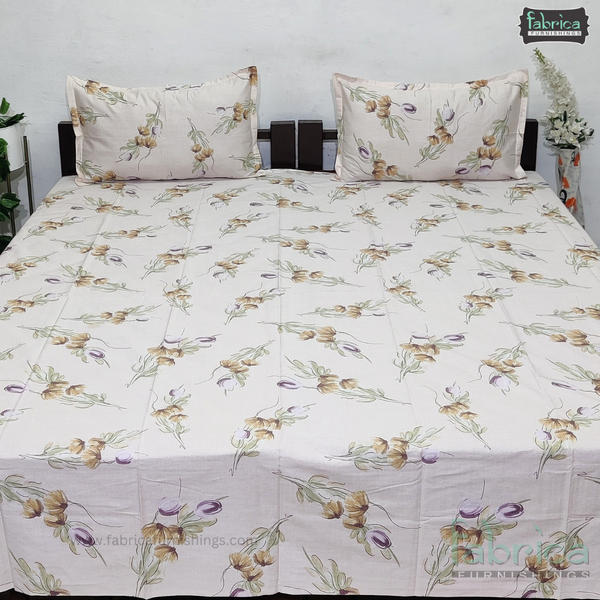 Petal Paradise Queen Size Pure Cotton Printed Bedsheet