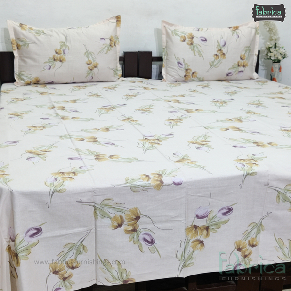 Petal Paradise Queen Size Pure Cotton Printed Bedsheet