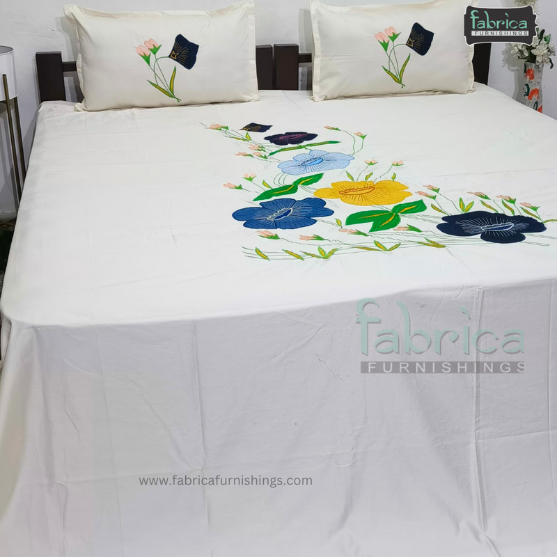 Designer Applique  Work King Size Pure Cotton  Bedsheet  Set