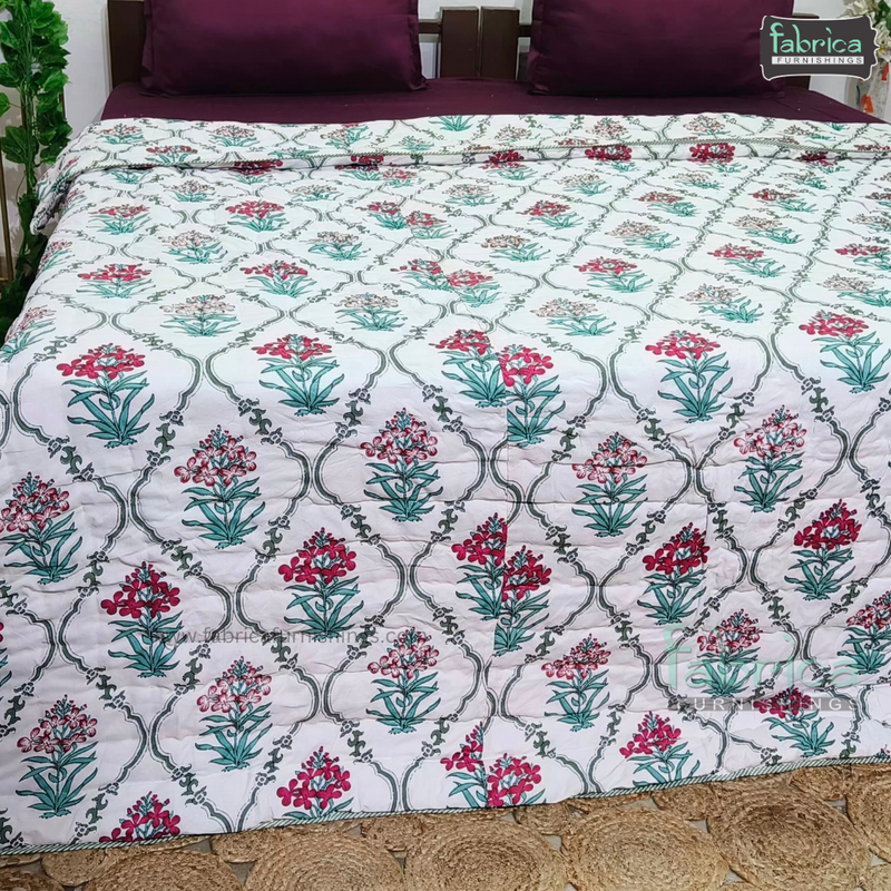 HANDBLOCK PRINTED DOUBLE BED  PURE COTTON REVERSIBLE QUILTS