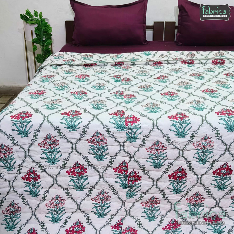 HANDBLOCK PRINTED DOUBLE BED  PURE COTTON REVERSIBLE QUILTS