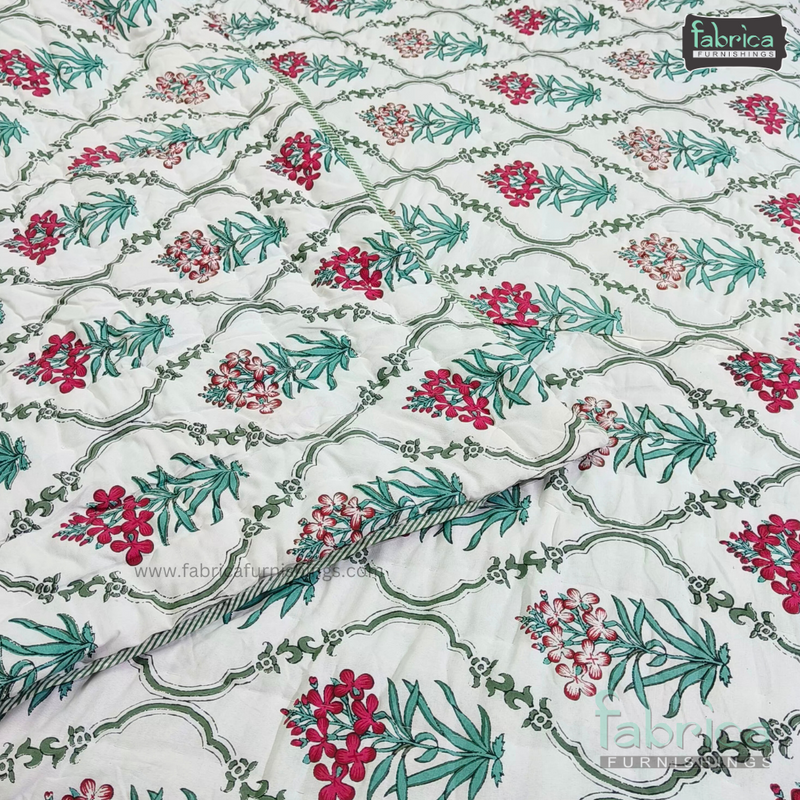 HANDBLOCK PRINTED DOUBLE BED  PURE COTTON REVERSIBLE QUILTS