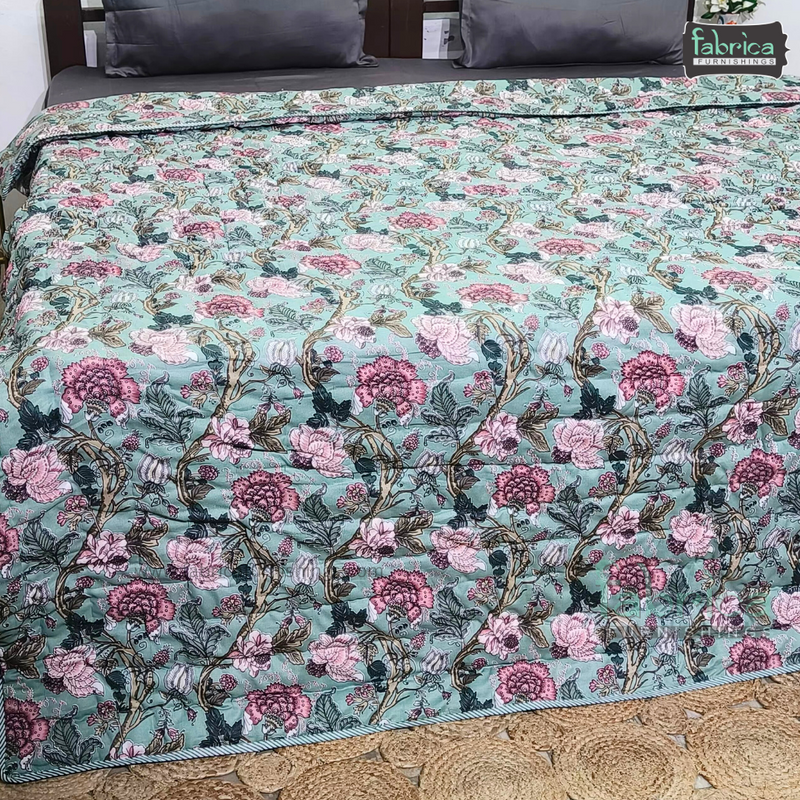 Handblock Printed Double Bed Pure Cotton Reversible Quilts