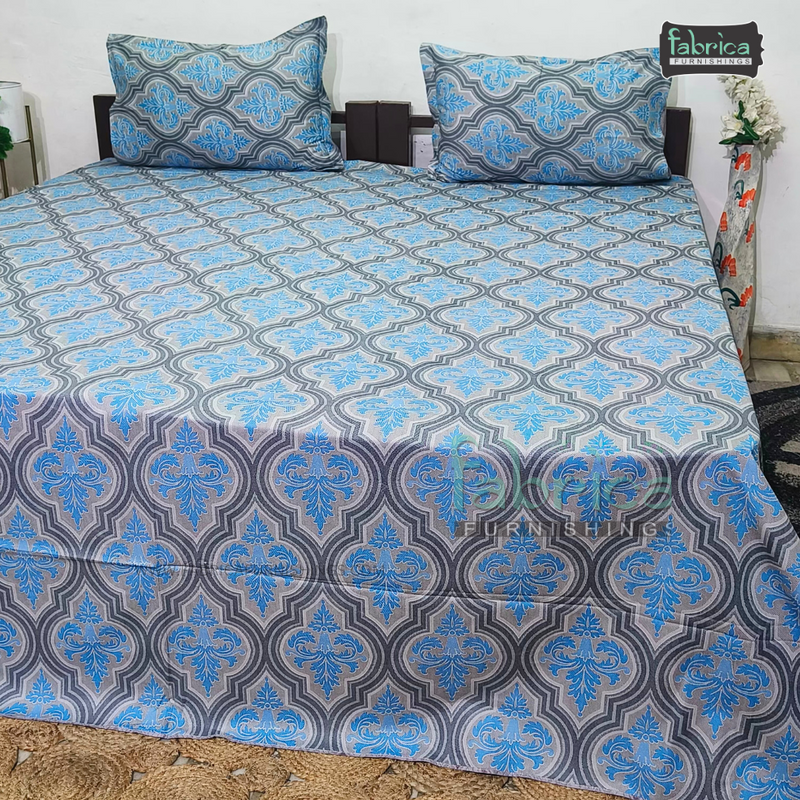 Fabby Decor Designer Print Pure Cotton Reversible King Size Bedsheet