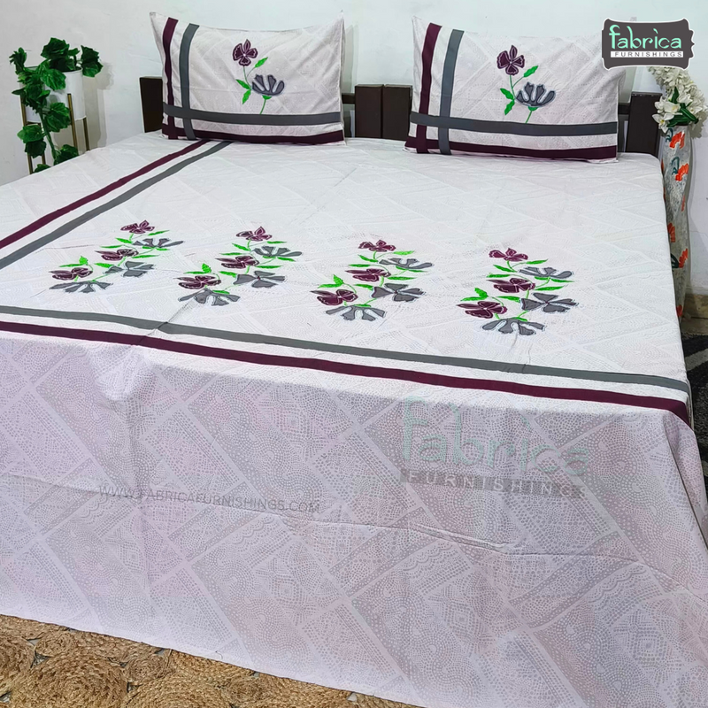 Luxurious Patchwork Embroidered Pure Cotton King Size Bedsheet