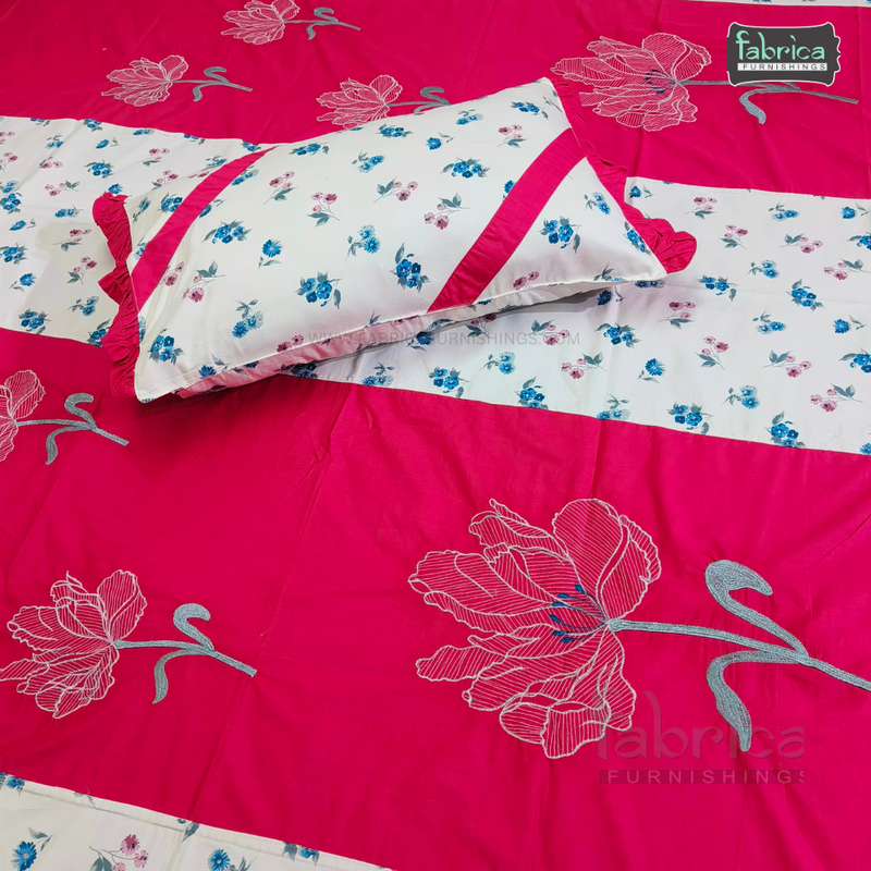 Fabby Designer Pure Cotton Mix & Match  King Size Embroidered Bedsheet