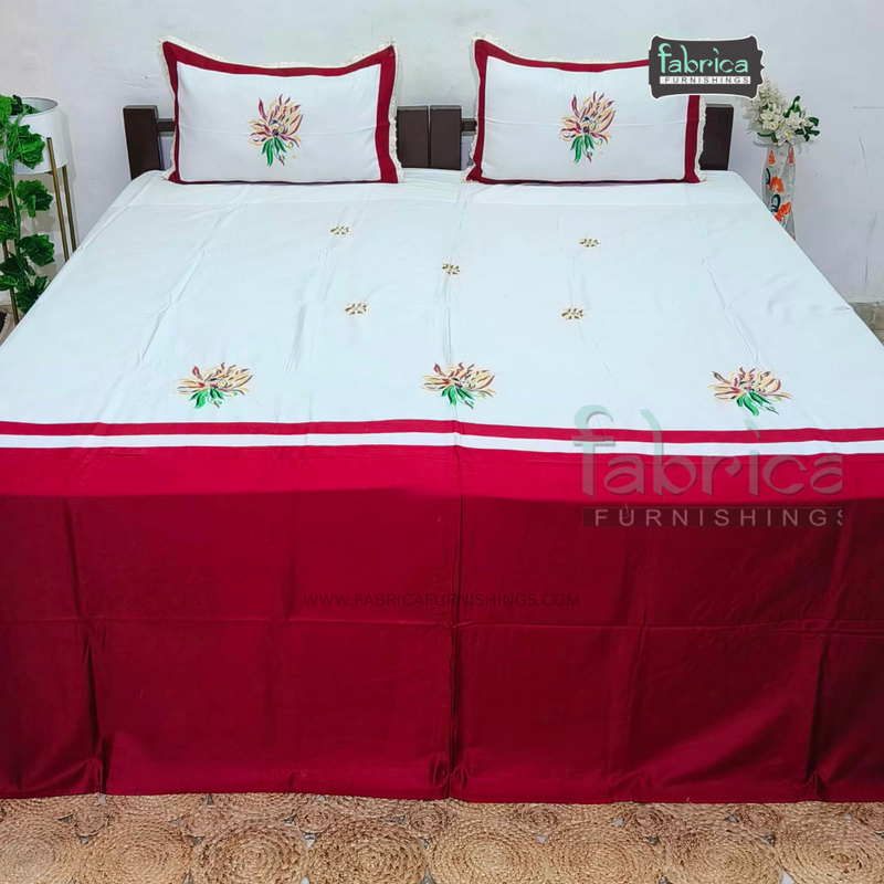 Fabby Designer Pure Cotton King Size Embroidered Bedsheet