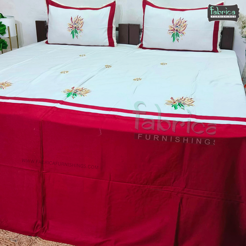 Fabby Designer Pure Cotton King Size Embroidered Bedsheet