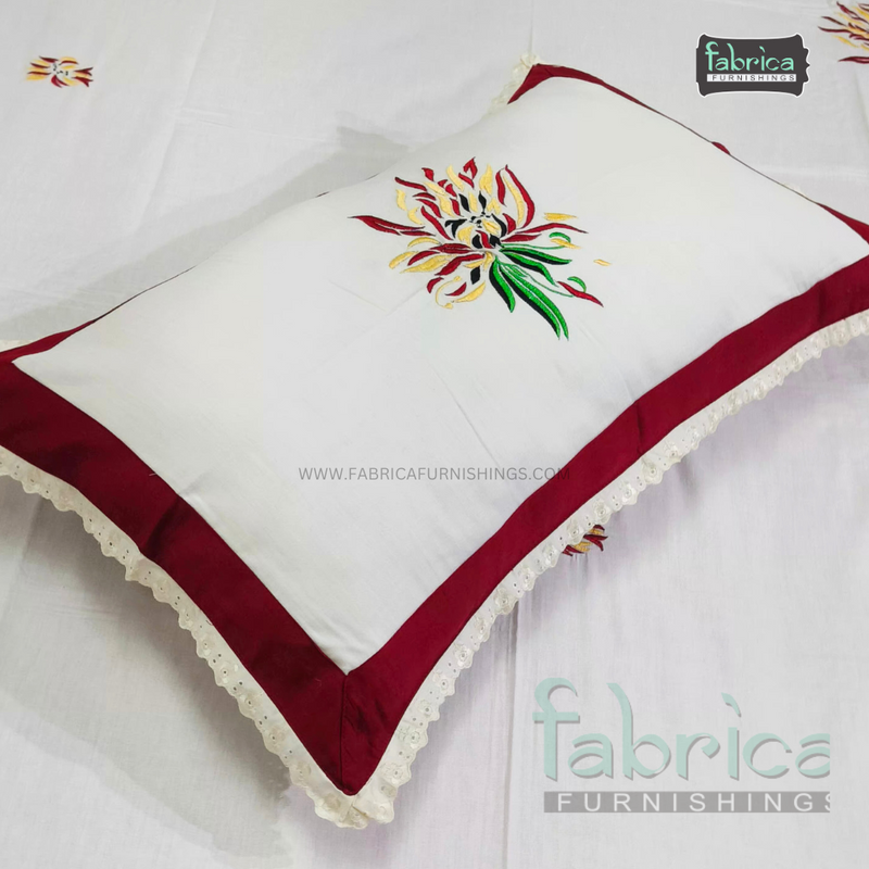 Fabby Designer Pure Cotton King Size Embroidered Bedsheet