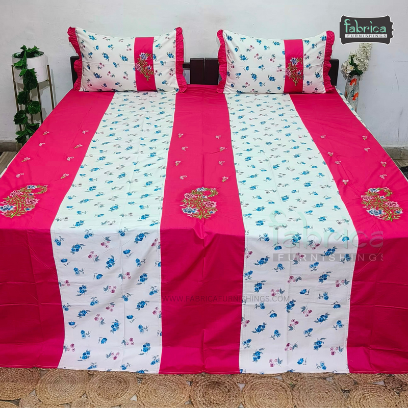 Fabby Decor Designer Mix & Match  Pure Cotton King Size Embroidered Bedsheet