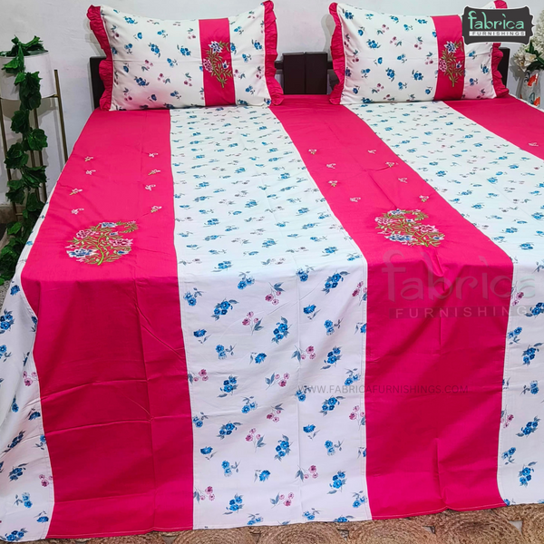 Fabby Decor Designer Mix & Match  Pure Cotton King Size Embroidered Bedsheet