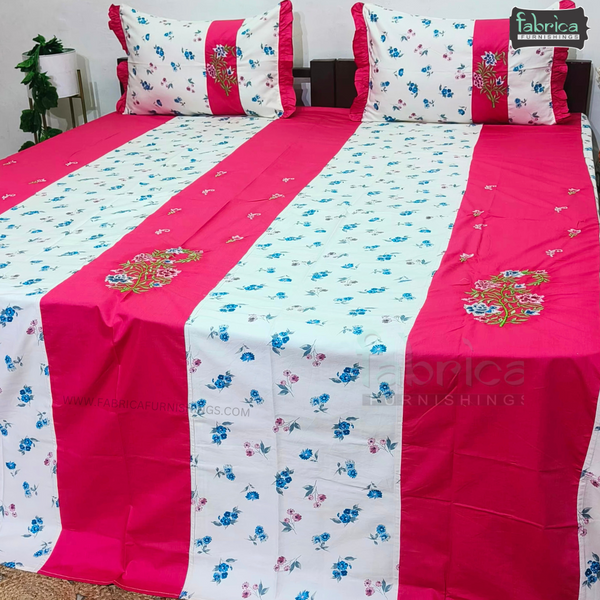 Fabby Decor Designer Mix & Match  Pure Cotton King Size Embroidered Bedsheet