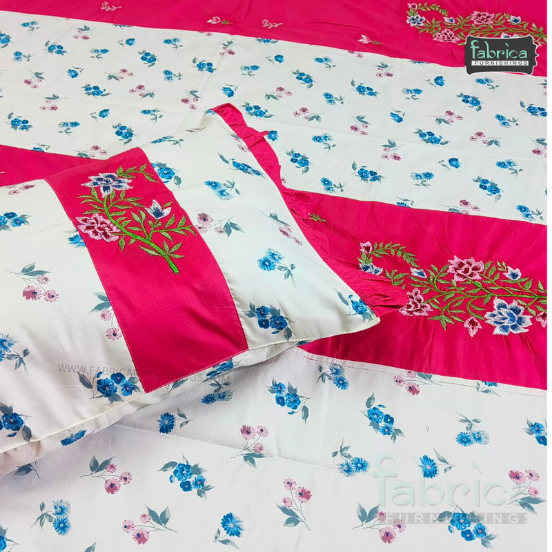 Fabby Decor Designer Mix & Match  Pure Cotton King Size Embroidered Bedsheet