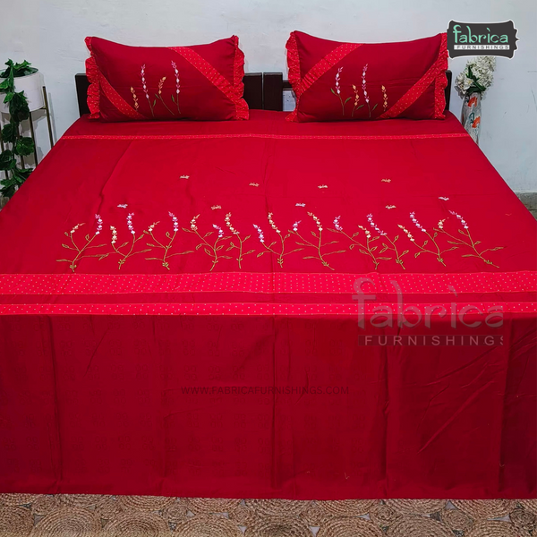 Fabby Decor Designer Mix & Match  Pure Cotton King Size Embroidered Bedsheet