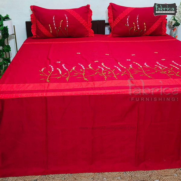 Fabby Decor Designer Mix & Match  Pure Cotton King Size Embroidered Bedsheet