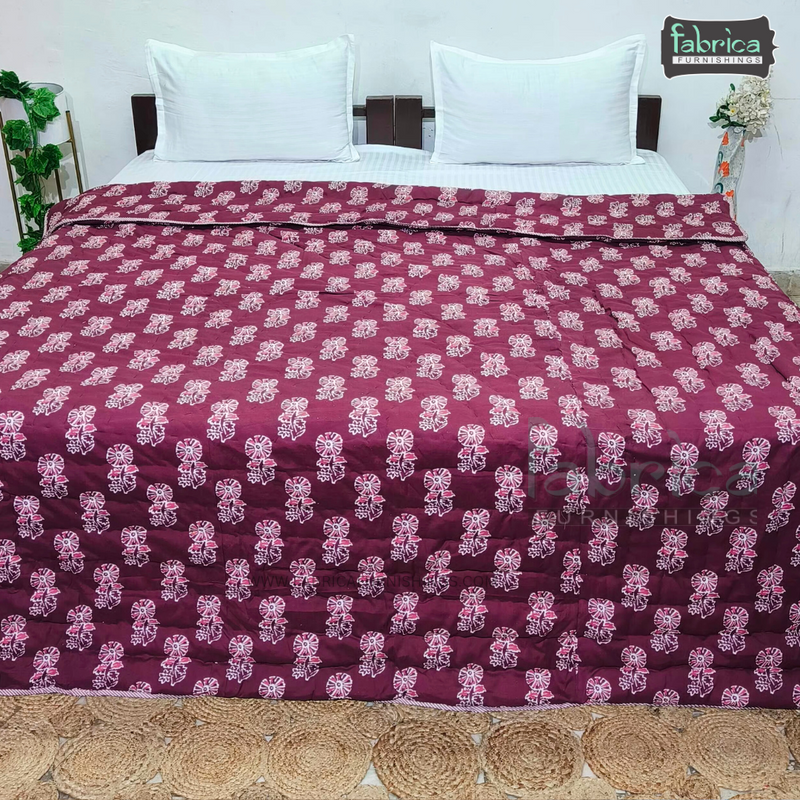 HANDBLOCK PRINTED DOUBLE BED  PURE COTTON REVERSIBLE QUILTS