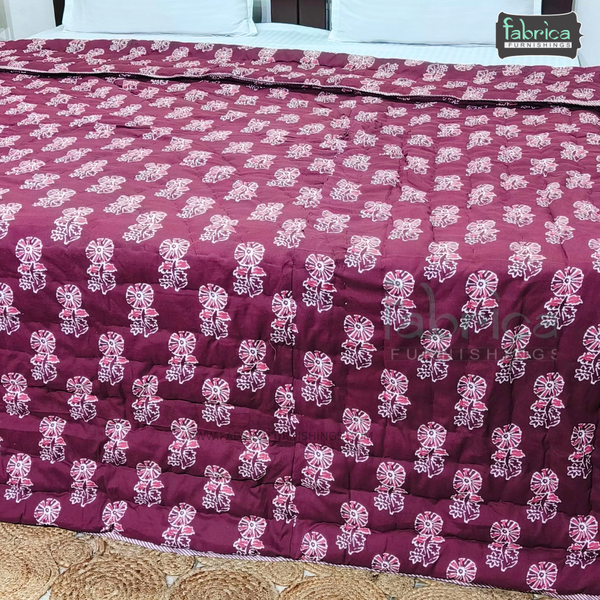 HANDBLOCK PRINTED DOUBLE BED  PURE COTTON REVERSIBLE QUILTS