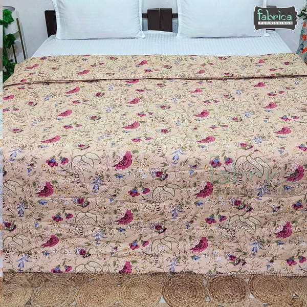 HANDBLOCK PRINTED DOUBLE BED  PURE COTTON REVERSIBLE QUILTS