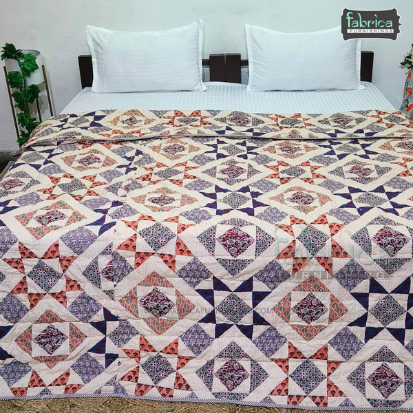 HANDBLOCK PRINTED DOUBLE BED  PURE COTTON REVERSIBLE QUILTS