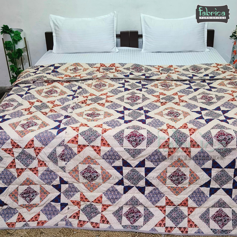 HANDBLOCK PRINTED DOUBLE BED  PURE COTTON REVERSIBLE QUILTS