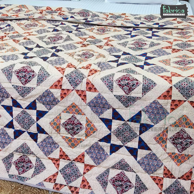 HANDBLOCK PRINTED DOUBLE BED  PURE COTTON REVERSIBLE QUILTS