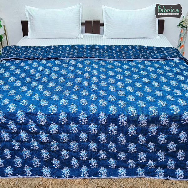 HANDBLOCK PRINTED DOUBLE BED  PURE COTTON REVERSIBLE QUILTS