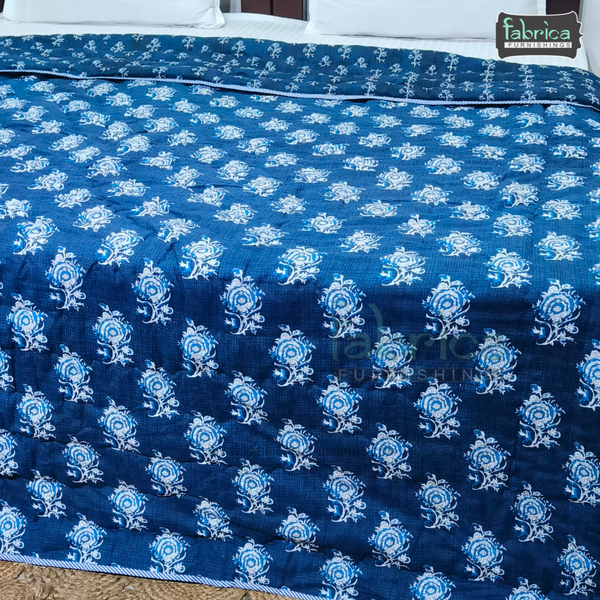 HANDBLOCK PRINTED DOUBLE BED  PURE COTTON REVERSIBLE QUILTS