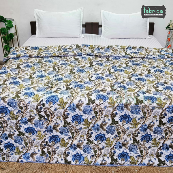 HANDBLOCK PRINTED DOUBLE BED  PURE COTTON REVERSIBLE QUILTS