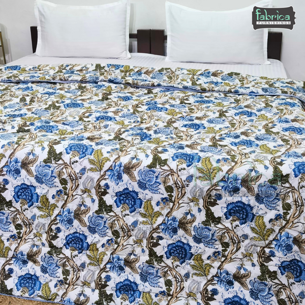 HANDBLOCK PRINTED DOUBLE BED  PURE COTTON REVERSIBLE QUILTS