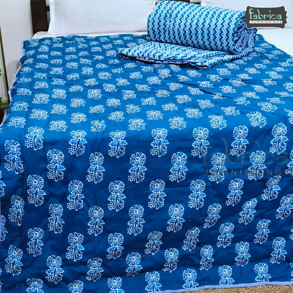 Handblock Printed Single Bed Pair Pure Cotton  Reversible  Quilts