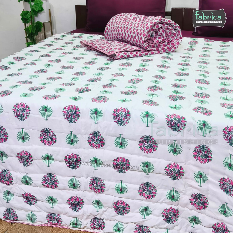 Handblock Printed Single Bed Pair Pure Cotton  Reversible  Quilts