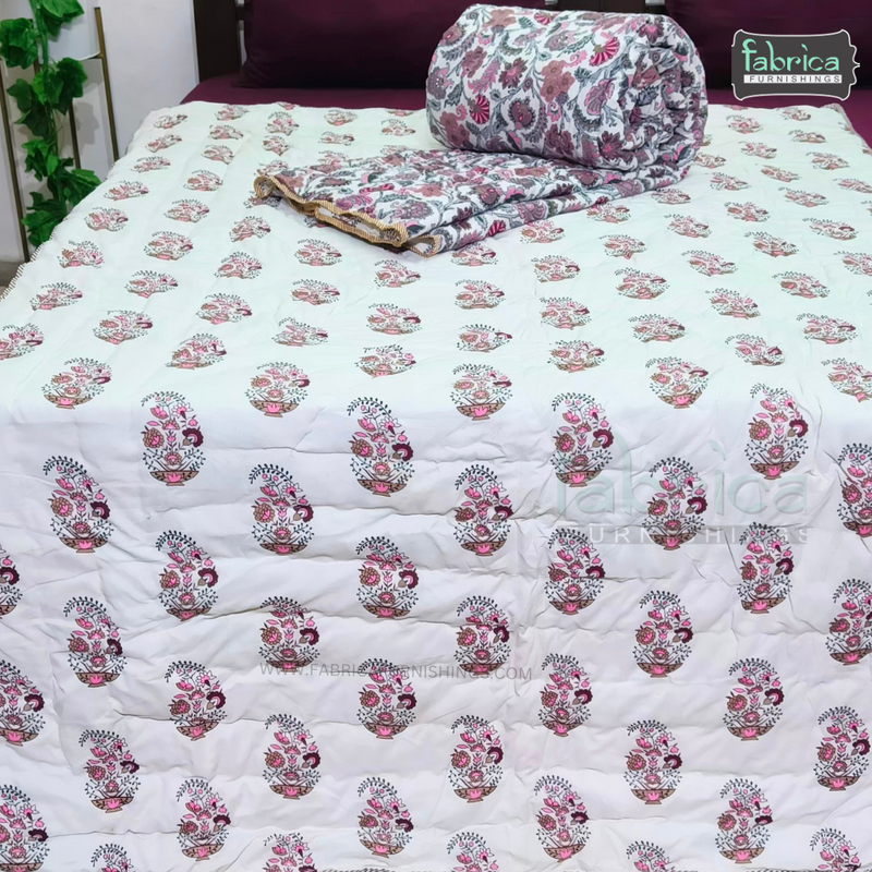 Handblock Printed Single Bed Pair Pure Cotton  Reversible  Quilts