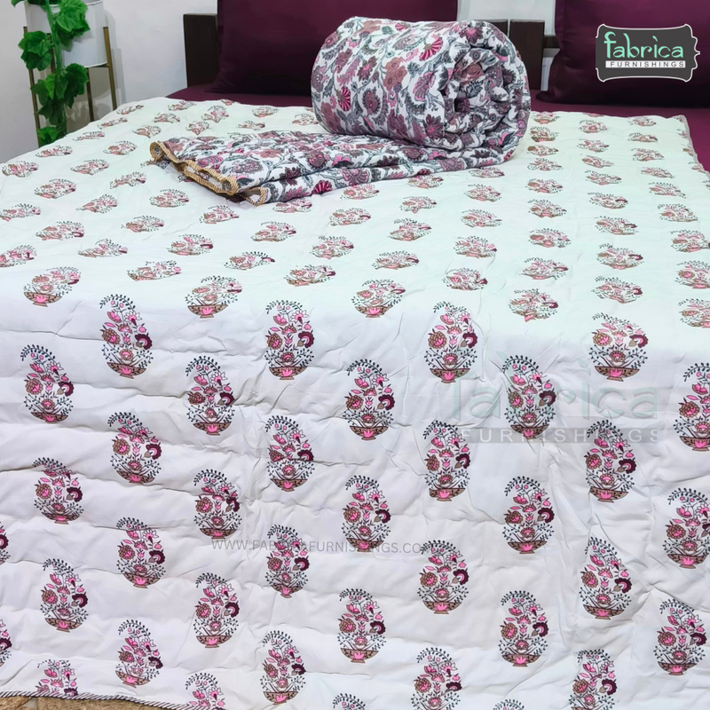 Handblock Printed Single Bed Pair Pure Cotton  Reversible  Quilts