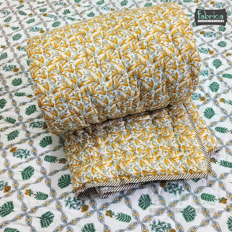 Handblock Printed Single Bed Pair Pure Cotton  Reversible  Quilts