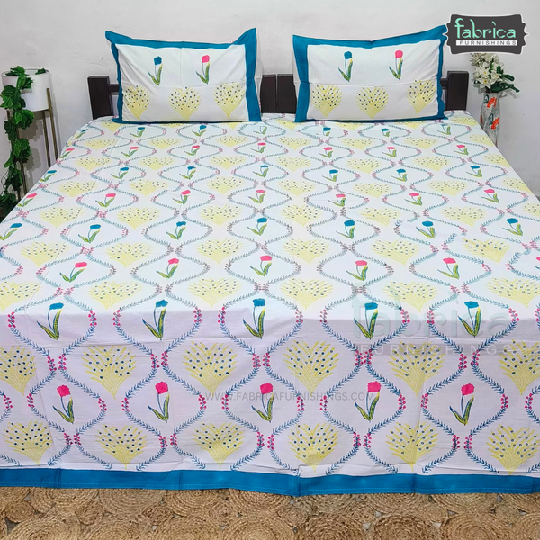 Percale Cotton Hand block Printed Super King-size Bedsheet