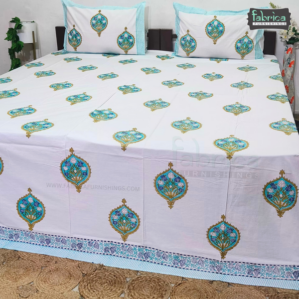 Percale Cotton Hand block Printed Super King-size Bedsheet