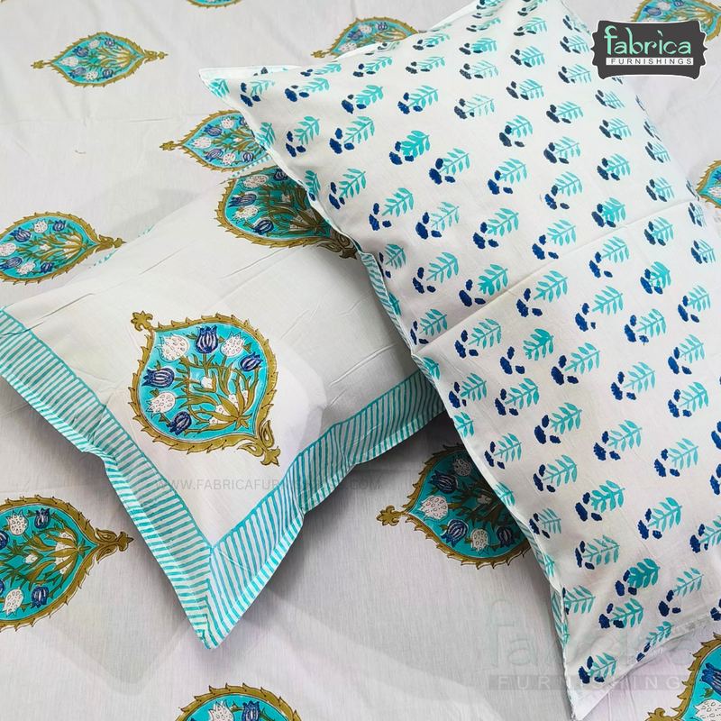 Percale Cotton Hand block Printed Super King-size Bedsheet