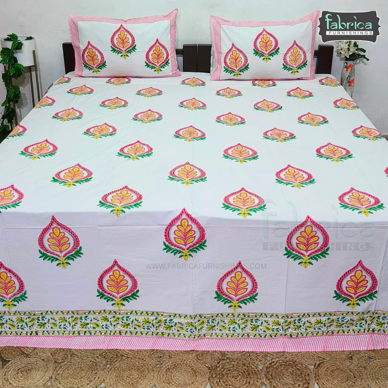 Percale Cotton Hand block Printed Super King-size Bedsheet