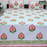 Percale Cotton Hand block Printed Super King-size Bedsheet